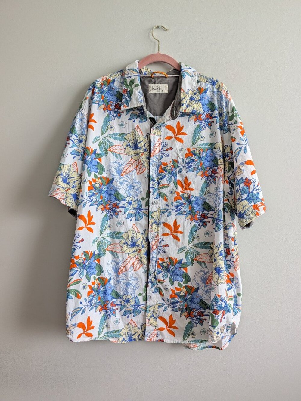 Free Planet Men’s 4X Floral Hawaiian Tropical Leaf Short Sleeve Button Up